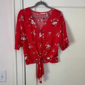 Elegant Red Floral Blouse